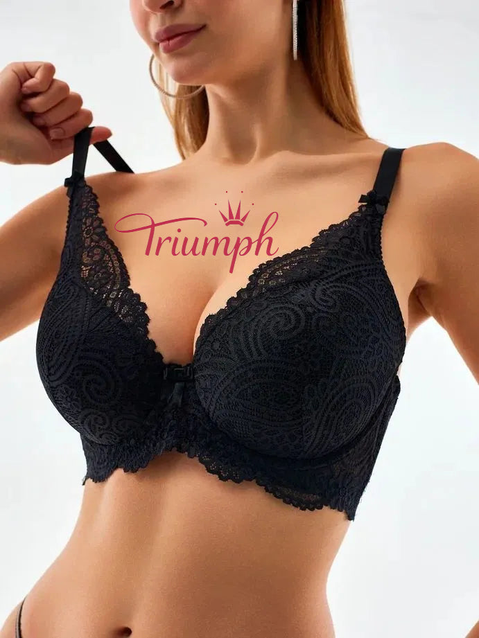 „Triumph®“ 4 vnt.💖50 % nuolaida✨Nėriniuota liemenėlė dideliems dydžiams, gili V formos [65A-120H]