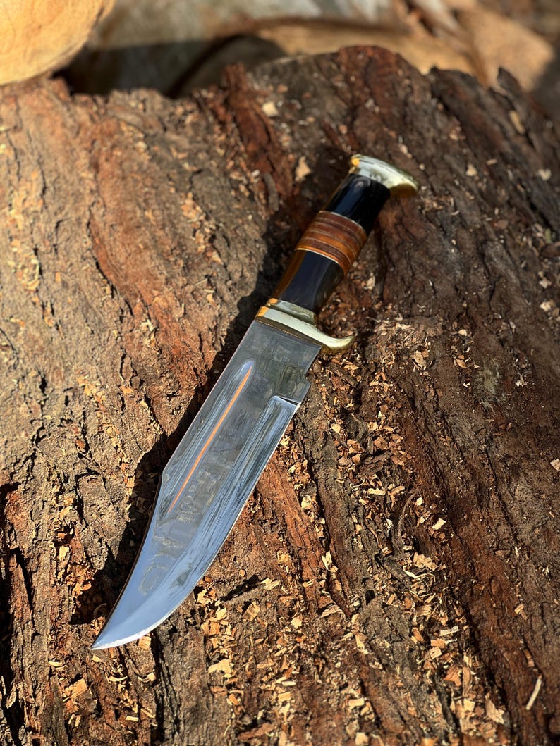 Rankų darbo D2 plieno Bowie peilis su makštimi